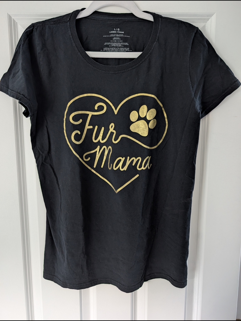 Black Tee with Gold "Fur Mama" Heart Graphic
